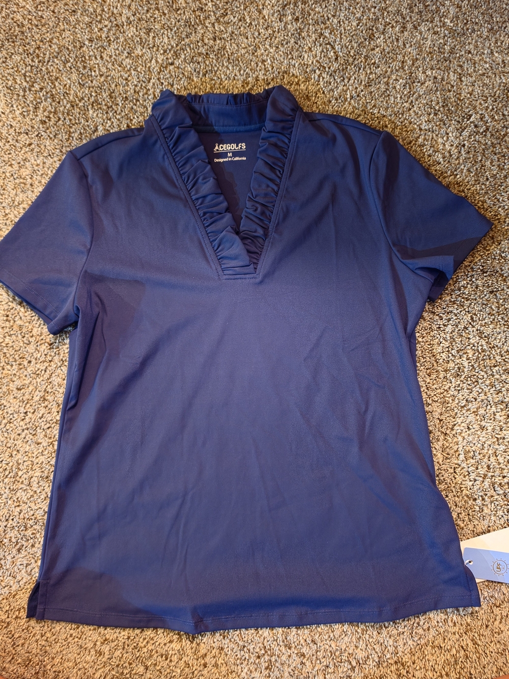 Acecups Navy Ruffle V-Neck Short Sleeve Top with SPF 50 +